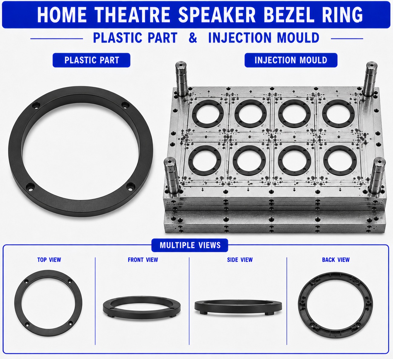 Home Theatre Plastic Speaker Bezel Ring Mould and Moulding Service